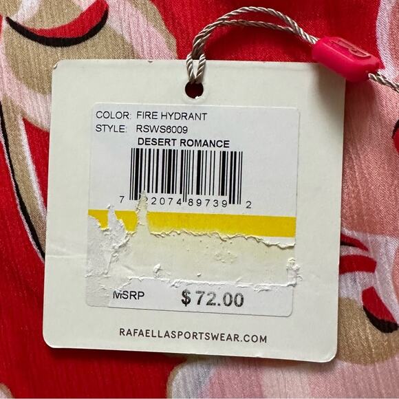 Rafaella Blouse Red Floral Tie Front Rolled Tab Sleeve Blouse Top Medium NEW - Picture 13 of 15